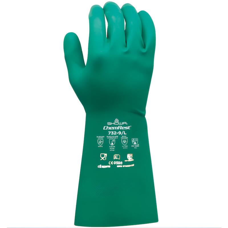 Showa - Chemisch bestendige handschoen - 732 - nitril - katoenvlok - maat 10 - 330 mm - groen - en 388 - en 374-1 - en 374-5 - 03365603