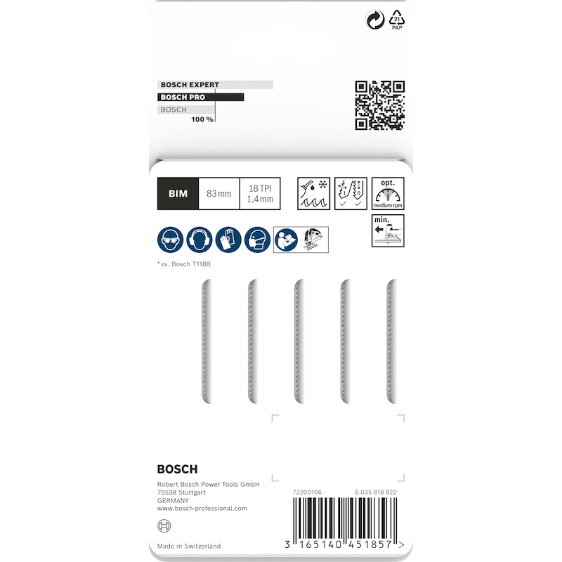 Bosch - Jigsaw blade - t 118 efs Basic for Inox - 83 mm - 5 pcs - 02224082
