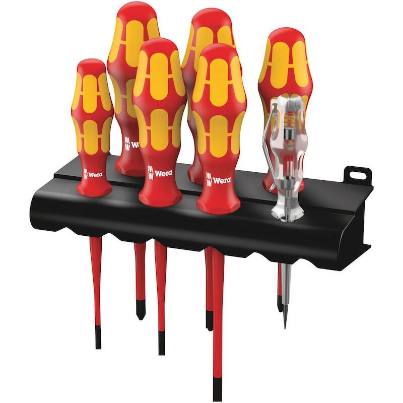 WERA 160 IS/7 SCHROEVENDRAAIERSET KRAFTFORM PLUS SERIE 100   SPANNINGSZOEKER  HOUDER. MET GEREDUCEERDE KLINGDIAMETER (7 -DELIG)