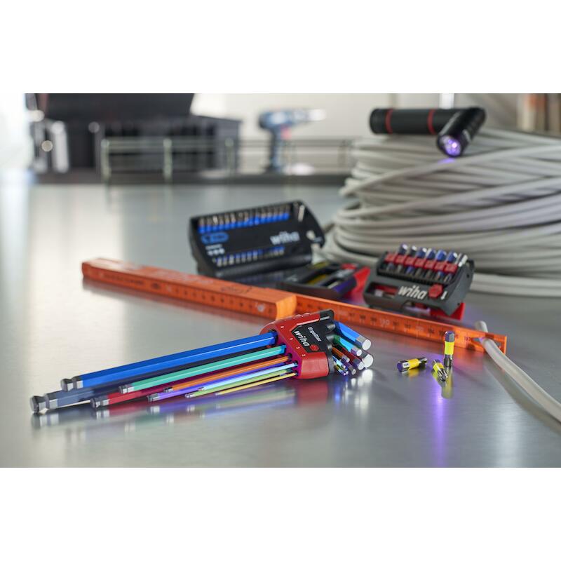 JEU DE CLÉS MÂLES EN ÉTUI ERGOSTAR SIX PANS À TÊTESPHÉRIQUE 10 PCS, LUMINEUX EN COULEUR - 369E9F -WIHA
