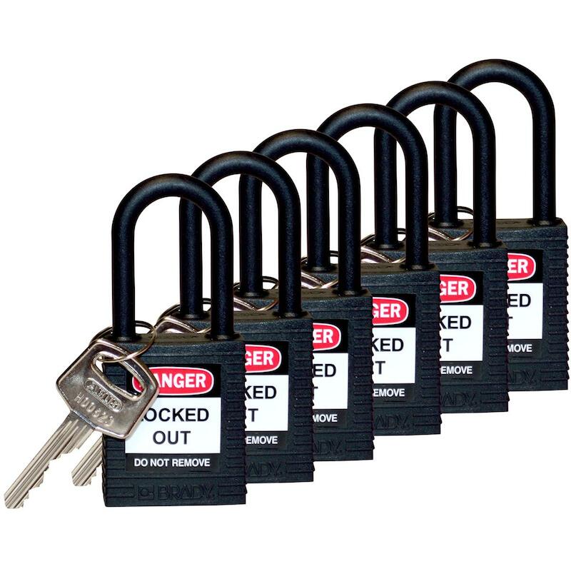 38MM SAF PADLOCK W/PS BLACK KD 6 PK    BRADY   6ST
