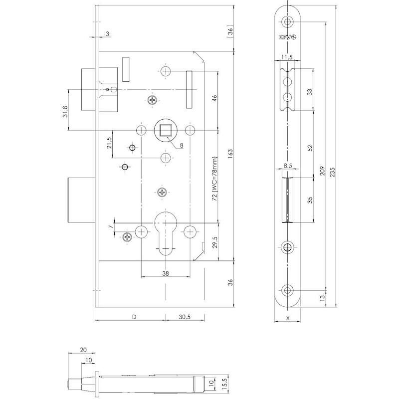 MAGNEETSLOT VOORPLAAT RVS.  116/20HR/55/BB 245X20