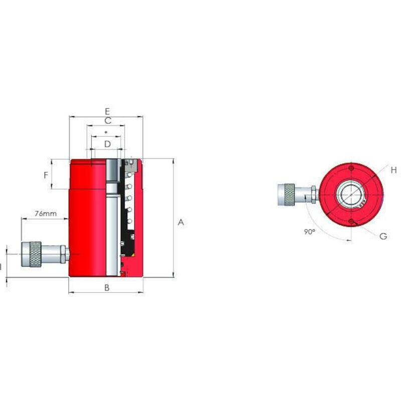 33 TONNE CAPACITY, SINGLE ACTING, HOLLOW PISTON CYLINDER - HHS302 - HI-FORCE