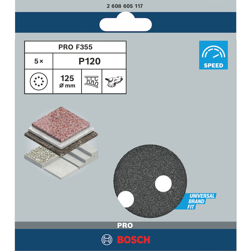 SCHUURSCHIJF 125MM 8G.      2608605117 P120(5ST)
