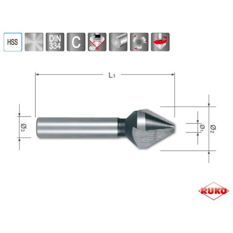 VERZINKFREES - RUKO 102205 - DIN 334 HSS C 60 ° CILINDRISCH 16,5-4-63,0-10,0