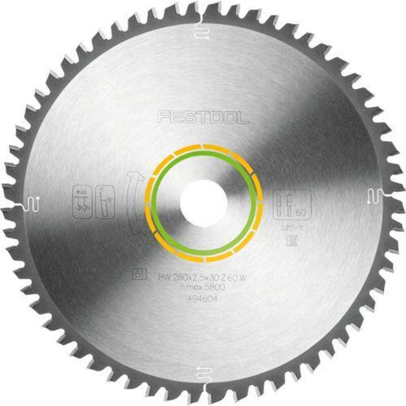 LAME DE SCIE CIRCULAIRE HW 260X2,5X30 W60 WOOD UNIVERSAL - 494604 - FESTOOL