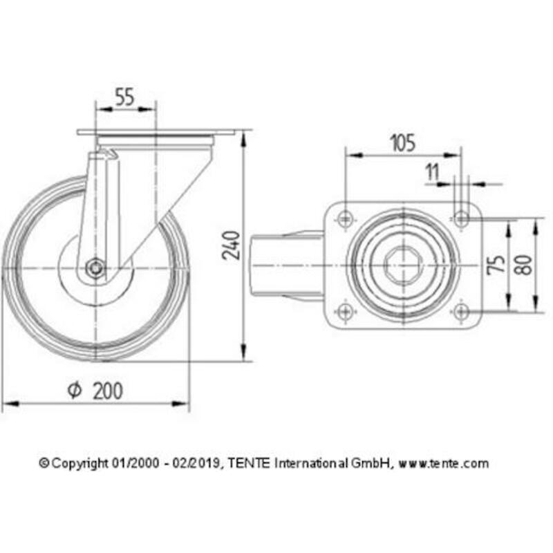 ROUE PP/CAOUTCH.PIV.205KG   3470-PVR-200-P63 TENTE