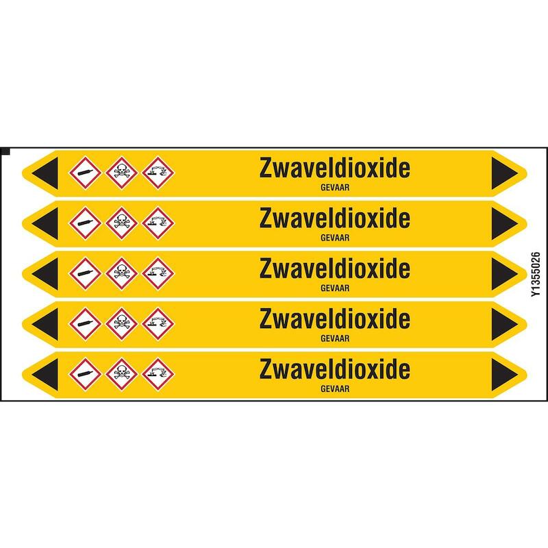LEIDINGMERKER - BRADY N004533 - 'ZWAVELDIOXIDE' ZWART OP GEEL 150X 12 MM (5 EA)