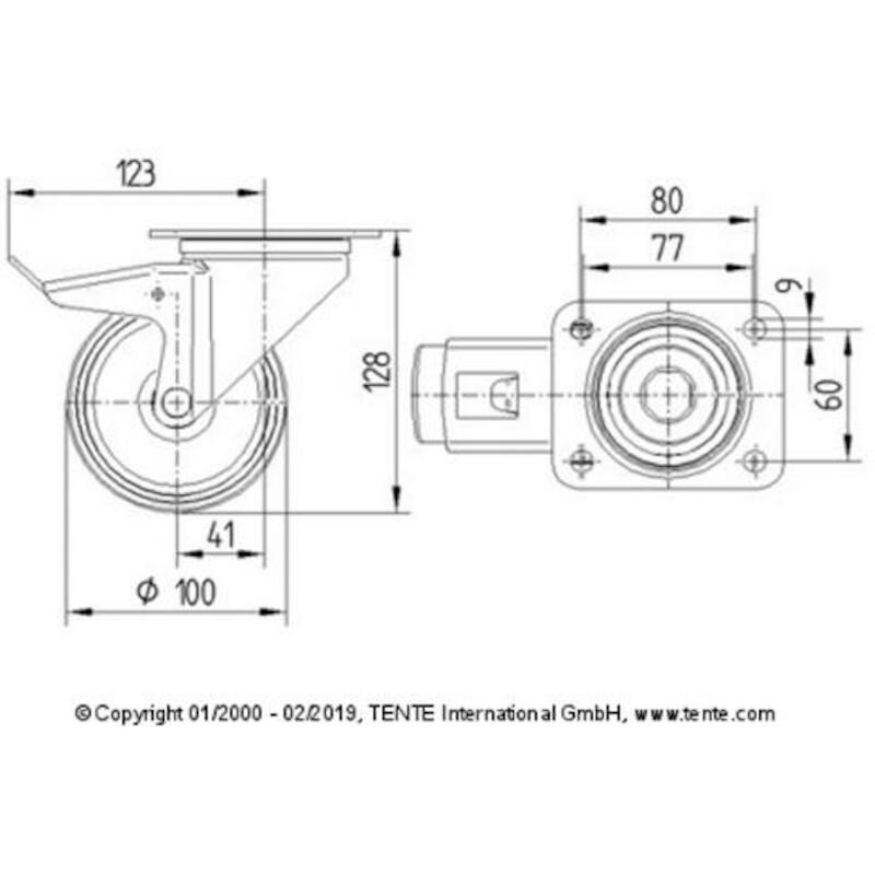 ROUE NYL/PU PI/FR 150KG RED 3477-UAR-100-P62 TENTE