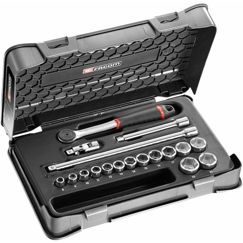 Facom - Socket set - J.161-2P6 - 3/8" - 6-point - 8-22 mm - in case - 18 pieces - 02779401