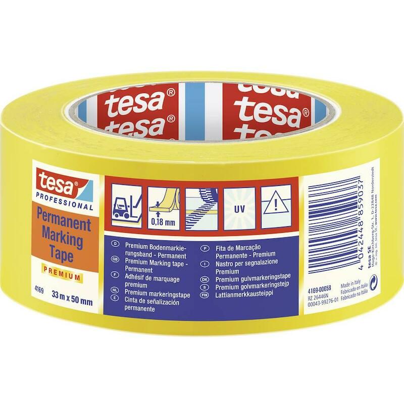 Tesa - Vloermarkeringstape - Tesaflex 4169 - Geel - 180 µm - 50 mm x 33 m - 03257166