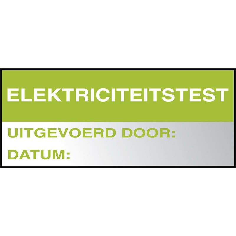 ETIKET - BRADY 225116 - ELECTRICITEITSTEST... MATGROEN EN WIT OP ZILVER 38 MM X 16 MM (350 EA)