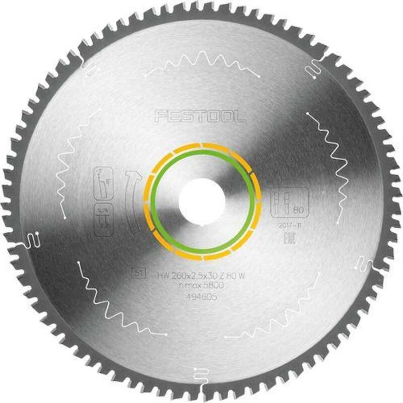 LAME DE SCIE CIRCULAIRE HW 260X2,5X30 W80 WOOD FINE CUT - 494605 - FESTOOL