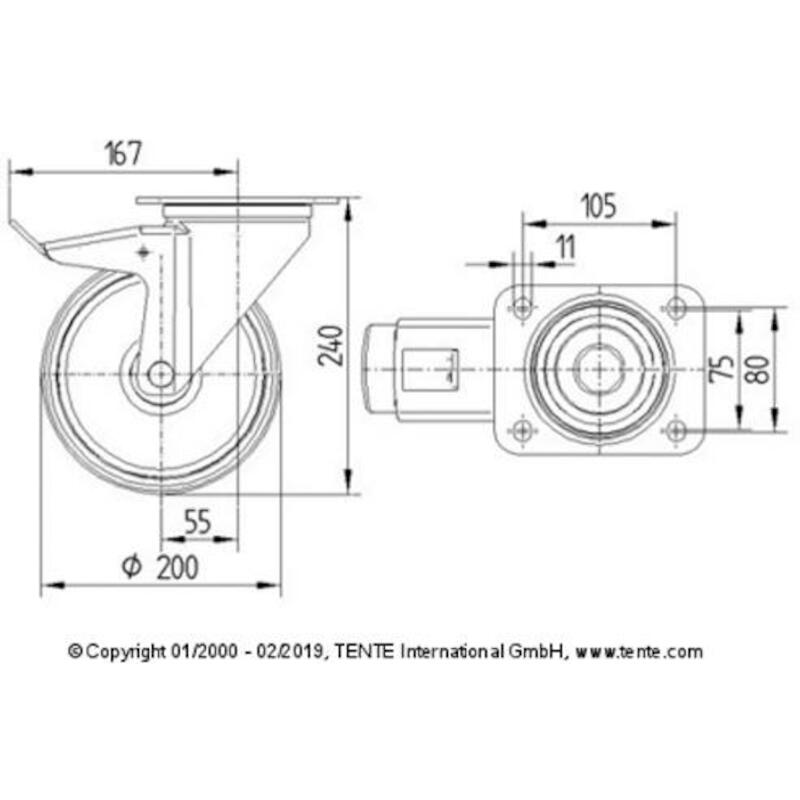 ROUE PP/CAOUT.PIV/FR.205KG  3477-PVR-200-P63 TENTE