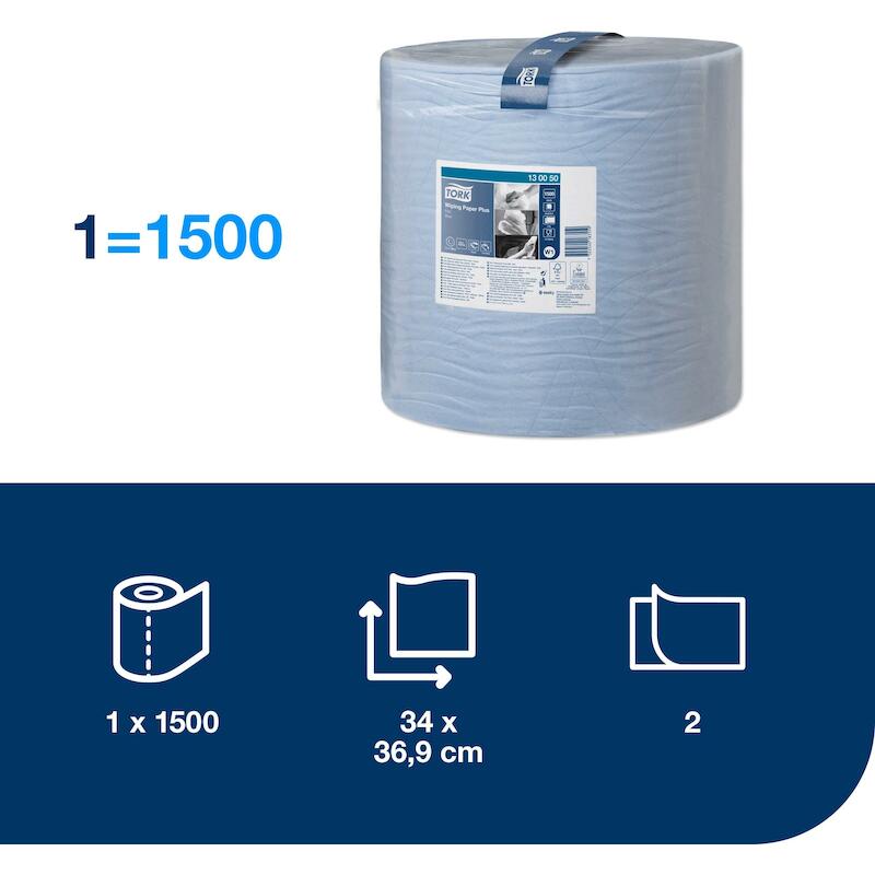 PAPIER WIPING+ ROLL BLEU    130050-1500PCS-2P.TORK