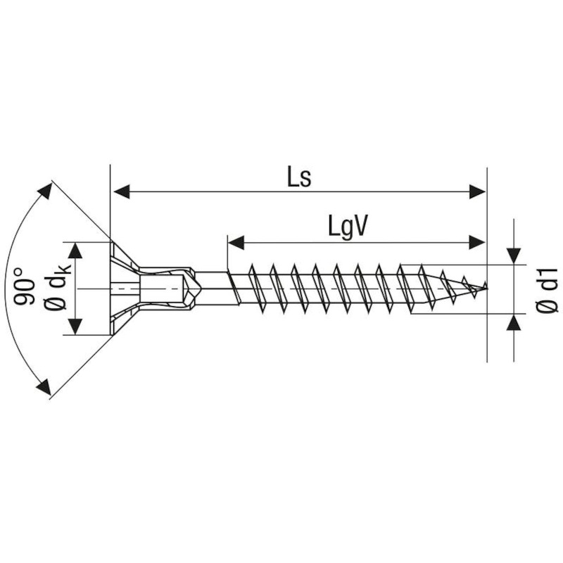 SPAANDERPLAATSCHROEF - SPAX S - VERZONKEN PZ2 VOLLE DRAAD 4,5X45 MM VERZINKT (500 EA)