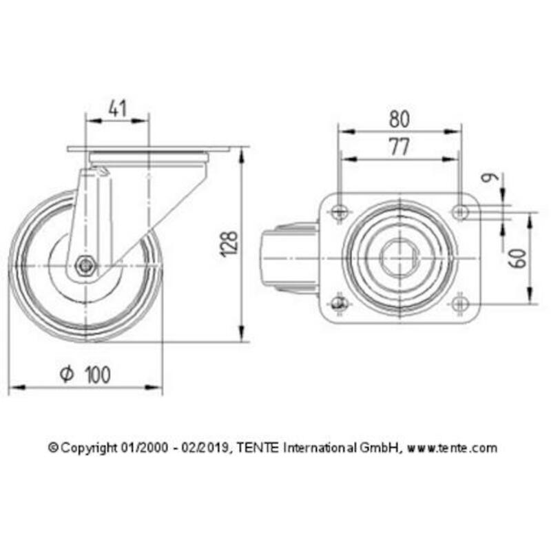 ROUE NYLON PIVOT. BL 200KG  3470-UOO-100-P62 TENTE