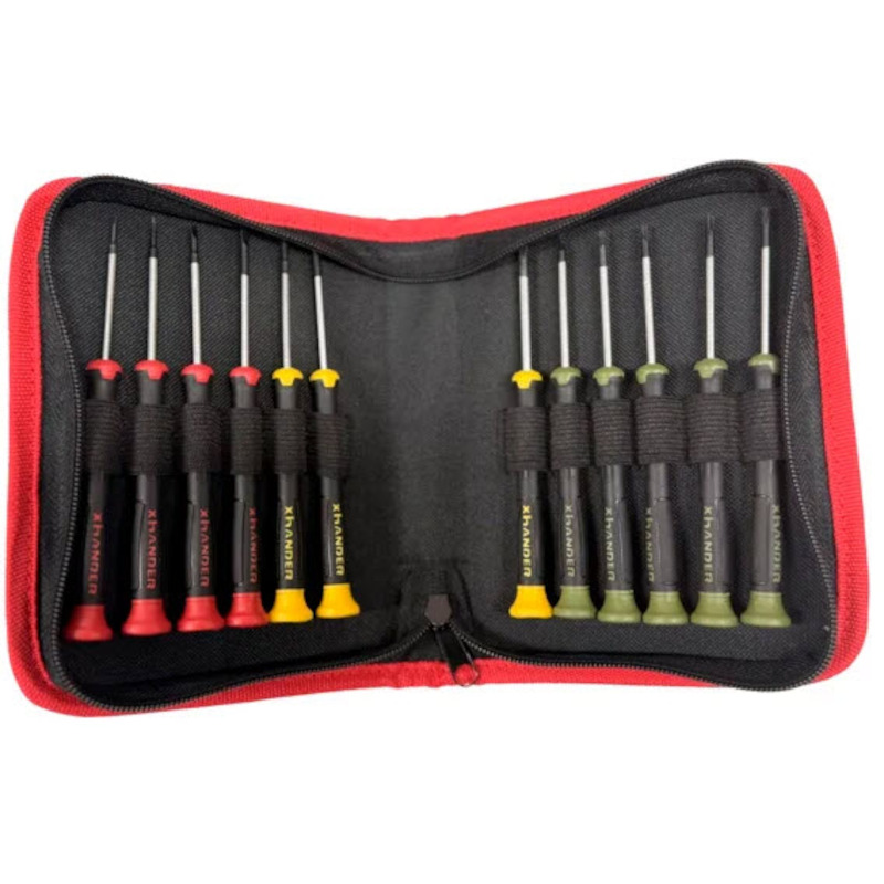 Xhander - Micro-precision screwdriver set - Slotted/Phillips/Torx - 12-piece - In pouch - 08153770