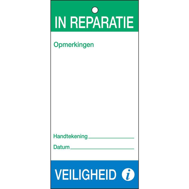 ETIKET - BRADY 230826 - IN REPARATIE BLAUW EN GROEN OP WIT 75 MM X 160 MM (10 EA)