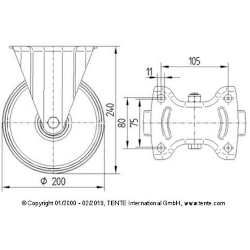 ROUE PP/CAOUTCH.FIXE 205KG  3478-PVR-200-P63 TENTE