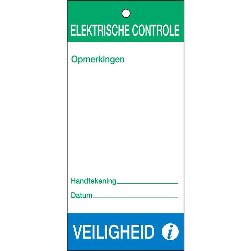 ETIKET - BRADY 230830 - ELEKTRISCHE CONTROLE BLAUWEN GROEN OP WIT 75 MM X 160 MM (10 EA)