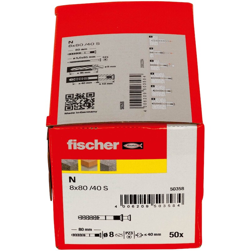 FISCHER N 8 X 80/40 S (50) NAGELPLUG N