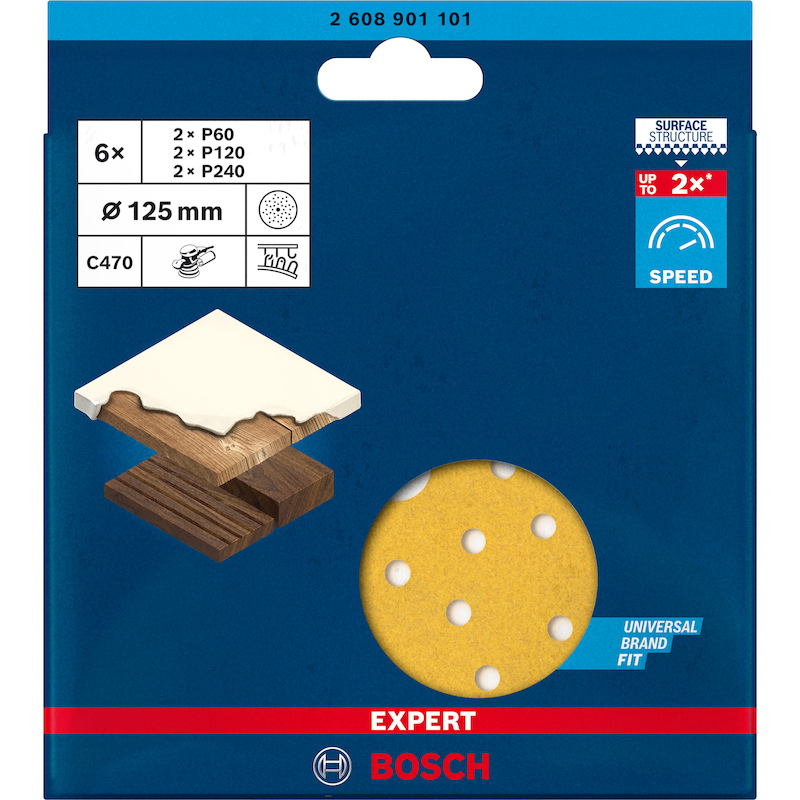 SET SCHUURVELL.HOUT 125 MH  2608901101  (6ST)BOSCH