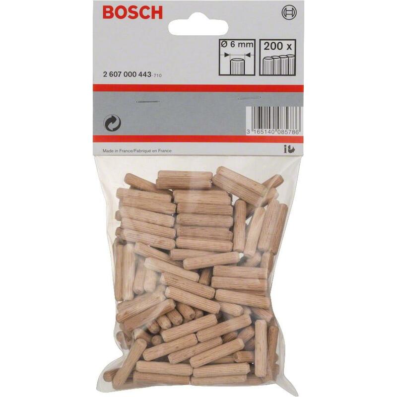 Bosch - Grooved wooden dowel pins - ø 6 x 30 mm - 200 pcs - 02220598
