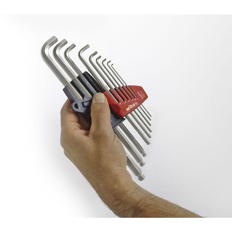 JEU DE CLÉS MÂLES EN ÉTUI PROSTAR SIX PANS À TÊTESPHÉRIQUE AVEC TÊTE COURTE 10 PCS CHROMÉ MAT - 369TS9 - WIHA