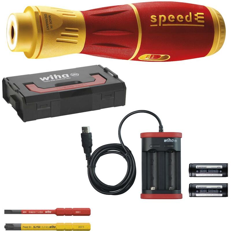 TOURNEVIS À ASSISTANCE ÉLECTRIQUE SPEEDE II 7 PCSAVEC EMBOUTS ISOLÉS SLIM, BATTERIES ET CHARGEUR USB DANS UNE MINI L-BOXX - 591T101 - WIHA