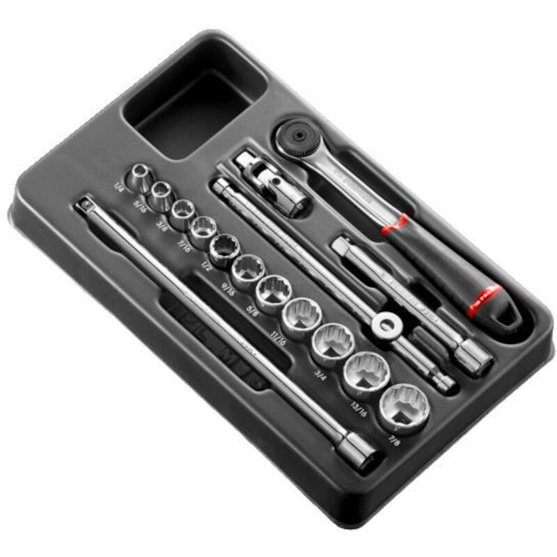 Facom - socket set module - 3/8" - 12-point - imperial - with ratchet J.161B - MOD.J161-212U - 16-piece - 02819526