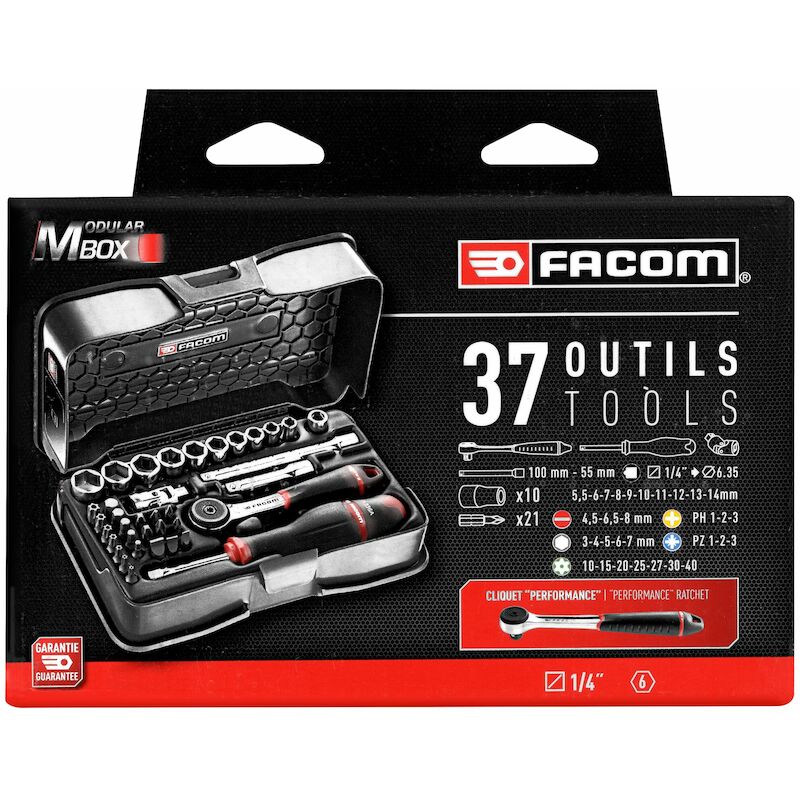 JEU DE DOUILLES 1/4" 6P     R.161-6P6PB (37PC)FACO