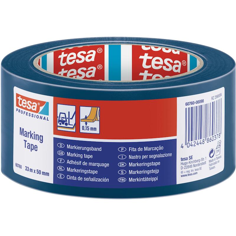 KLEEFBAND - TESA 60760 HAZARD WARNING + FLOORMARKING ZACHT PVC - BLAUW 50 MM X 33 M