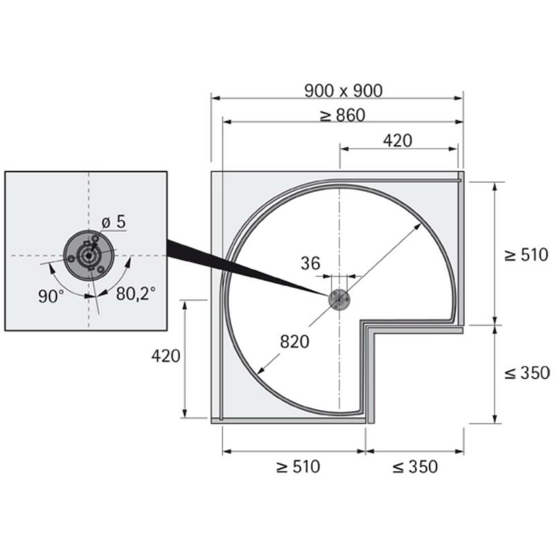 ARENA STYL.3/4CIRKEL DRAAIB.820MM CHR HETT-9079955