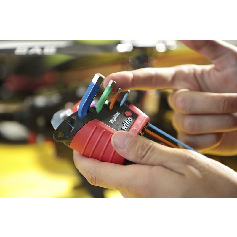 JEU DE CLÉS MÂLES EN ÉTUI ERGOSTAR SIX PANS À TÊTESPHÉRIQUE 10 PCS, LUMINEUX EN COULEUR - 369E9F -WIHA