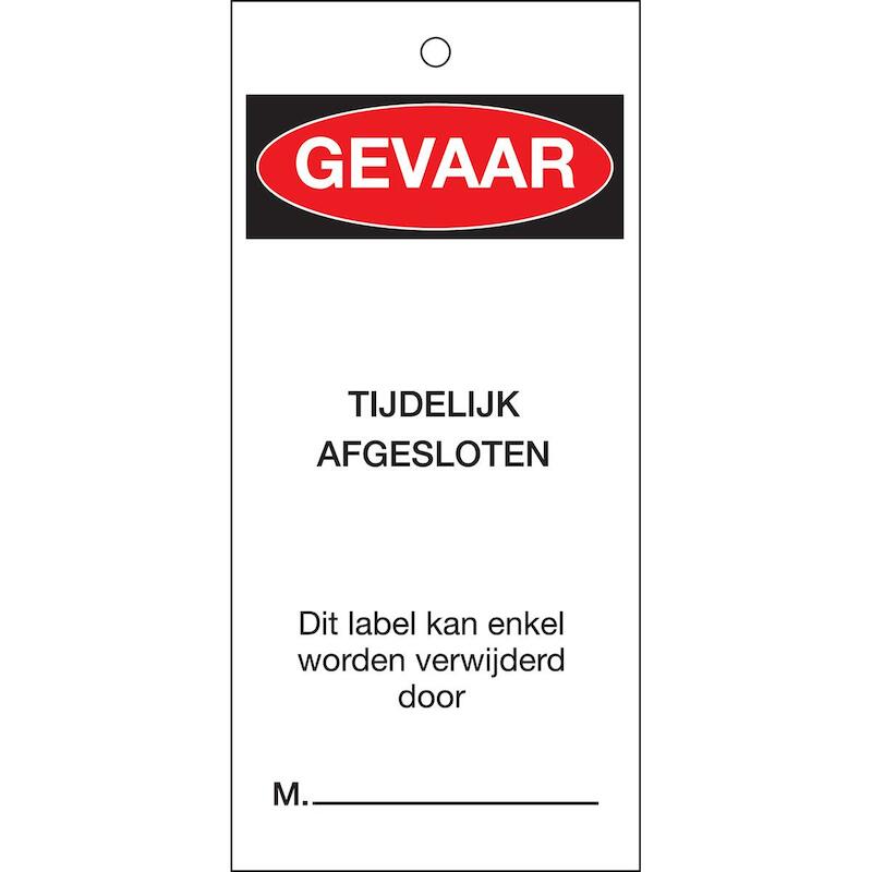 ETIKET - BRADY 230773 - GEVAAR. TIJDELIJK AFGESLOTEN ZWART EN ROOD OP WIT 75 MM X 160 MM (10 EA)