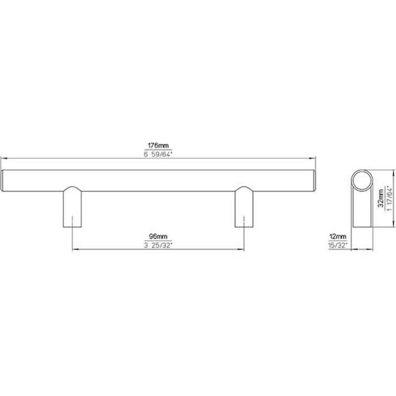 POIGNÉE MEUBLE EN T INOX    1408-176N1 96MM   SIRO