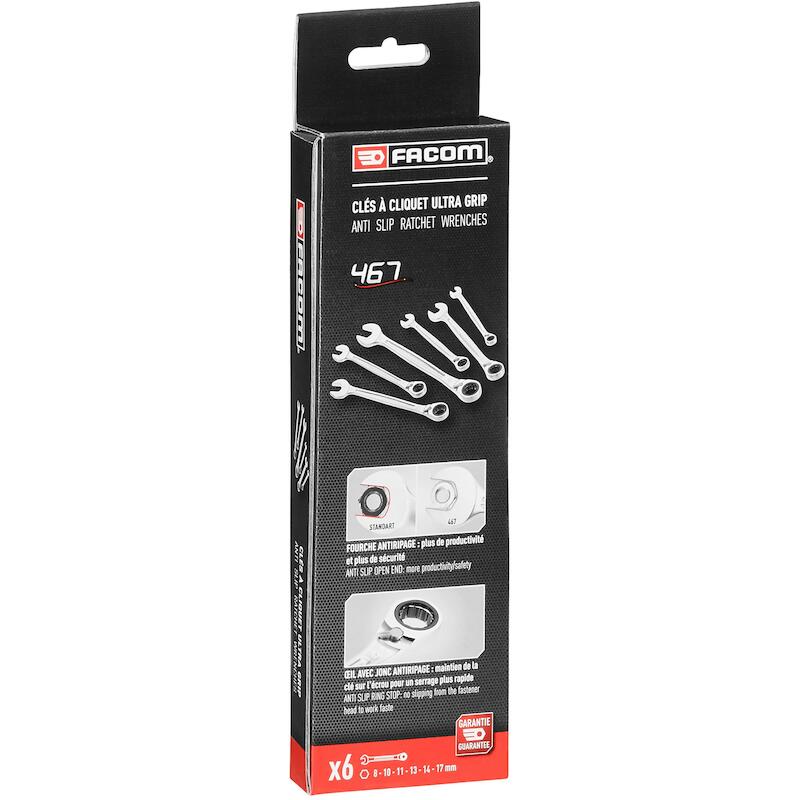 CLÉ MIXTE À CLIQUET         467B.JE6PB  (6PC)FACOM