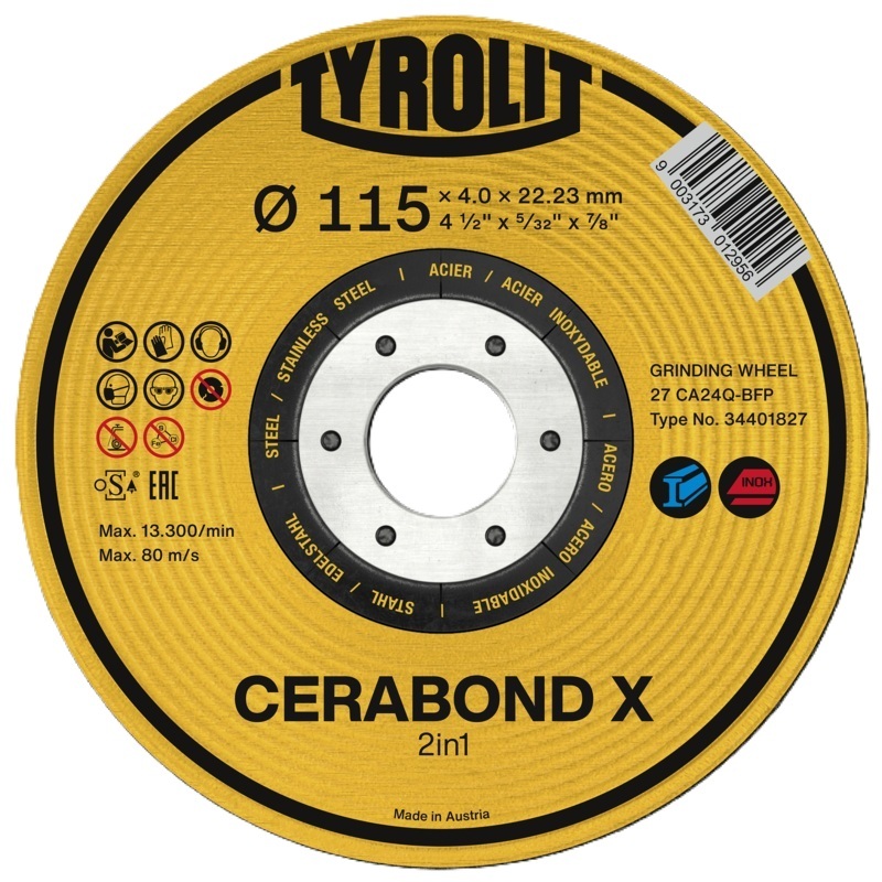 Tyrolit - Grinding disc - Premium Cerabond-X - shape 27 - ø 125 x 7.0 x 22.23 mm - CA24Q-BFP - 03040317