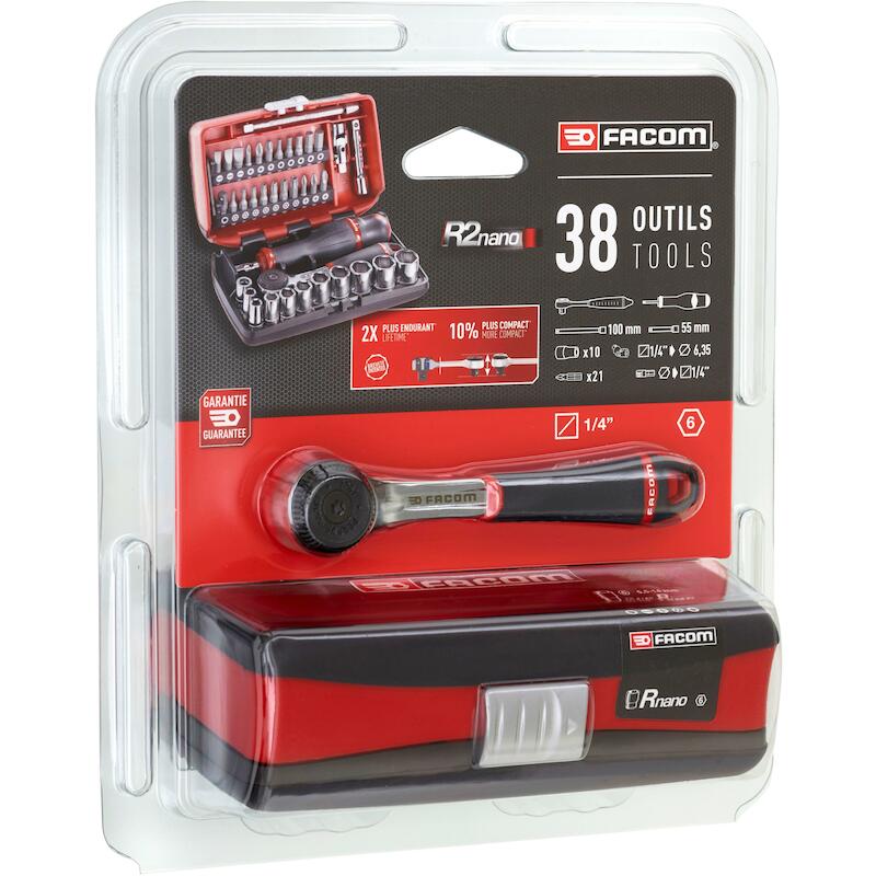 Facom - R2NANOPB - coffret de douilles - 1/4" - 6 pans - métrique - avec cliquet R.161 - 38 pièces - 03172360