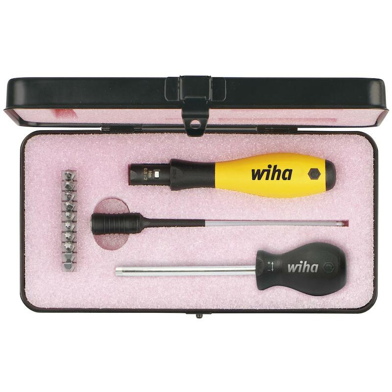 MOMENTSCHROEVENDRAAIERSET TORQUEVARIO-S ESD 0,4-1,0 NM ASSORTI 14-DELIG, VARIABEL INSTELBARE MOMENTBEGRENZING INCL. BOX - 2882S13 - WIHA