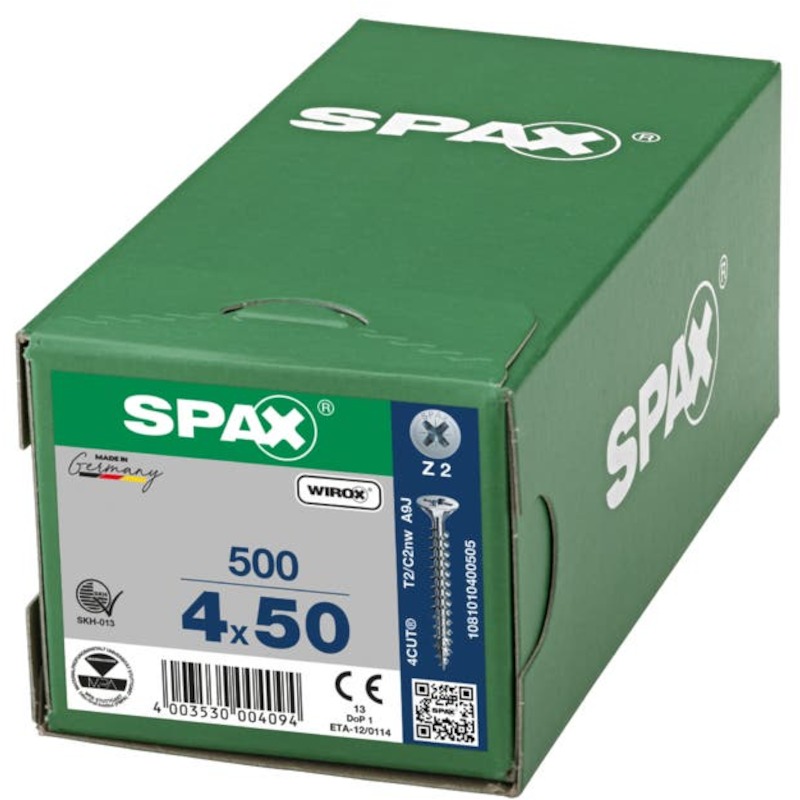 SPAANDERPLAATSCHROEF - SPAX S - VERZONKEN PZ2 VOLLE DRAAD 4X50 MM VERZINKT (500 EA)