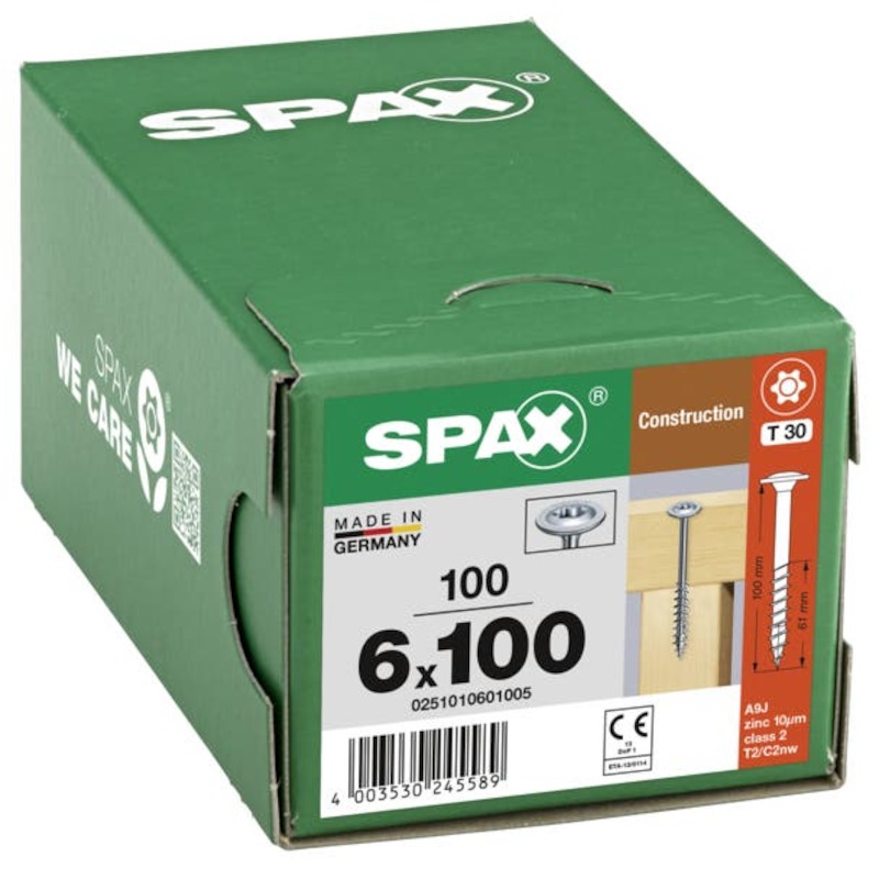 Spax - Timber construction screw - 6 x 100 mm - washer head - partial thread - t-star plus T30 - wirox steel - 02822289