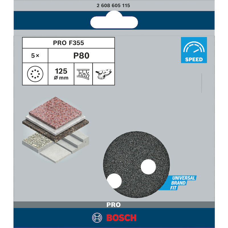 SCHUURSCHIJF 125MM 8G.      2608605115 P80(5ST)BOS