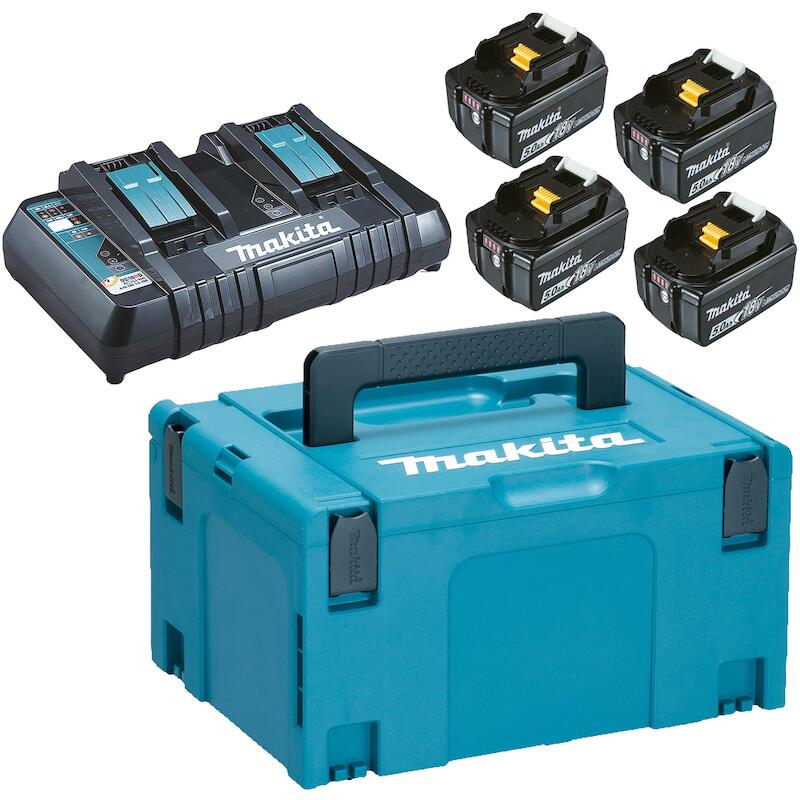POWERPACK 18 V LI-ION (4 ACCUS BL1850B + 1 CHARGEUR DOUBLE) AVEC COFFRET MAK-PAC - 197626-8 - MAKITA