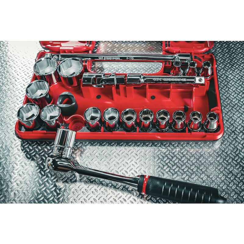 Facom - socket set - SL.DBOX1GRPPB - 1/2" - 6-point - ogv Grip - 8–32 mm - 21-piece - 08121628