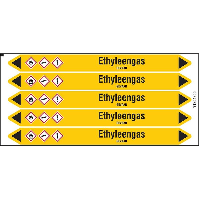 LEIDINGMERKER - BRADY N004230 - 'ETHYLEENGAS' ZWART OP GEEL 150X 12 MM (5 EA)