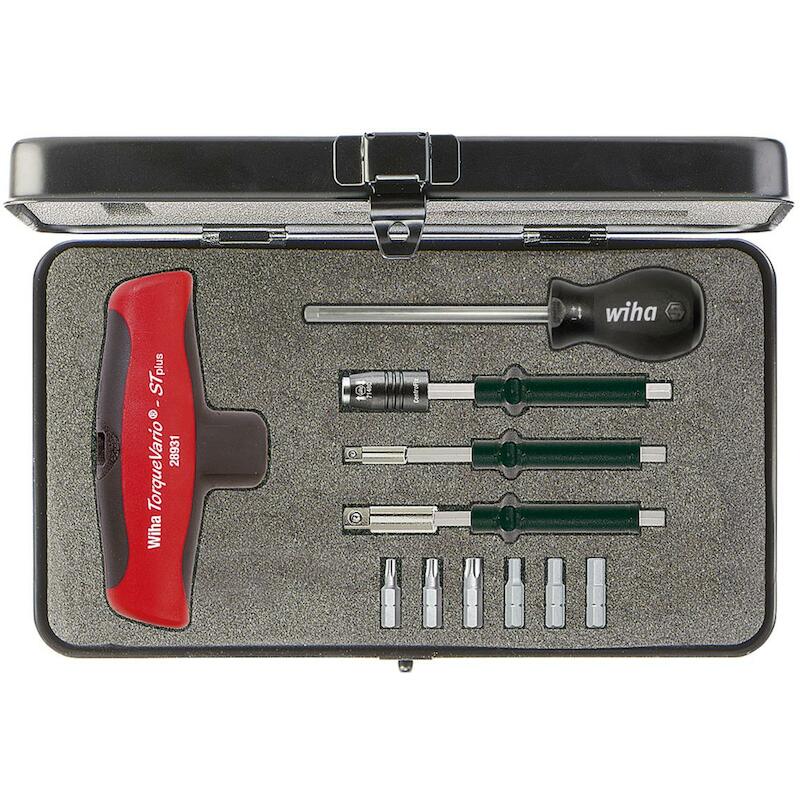 MOMENTSCHROEVENDRAAIERSET MET DWARSGREEP TORQUEVARIO-S T 5-14 NM ASSORTI 12-DELIG VARIABEL INSTELBARE MOMENTBEGRENZING INCL. BOX - 2893S01 - WIHA
