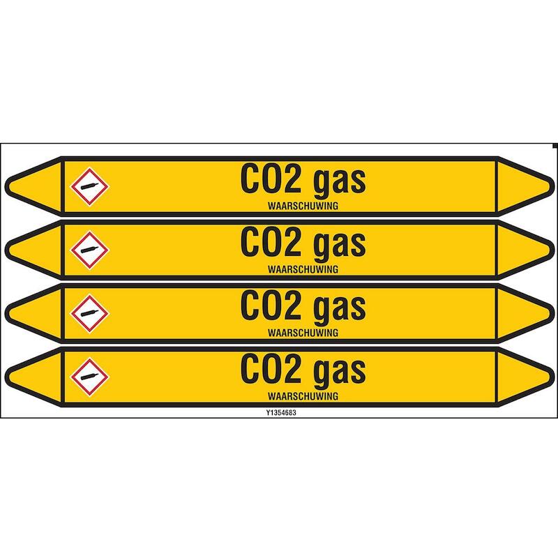 LEIDINGMERKER - BRADY N004178 - 'CO2 GAS' ZWART OPGEEL 250X 26 MM (4 EA)