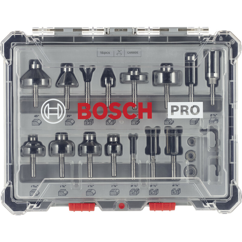 JEU DE FRAISES MIXTES 1/4"  2607017473 (15PC)BOSCH